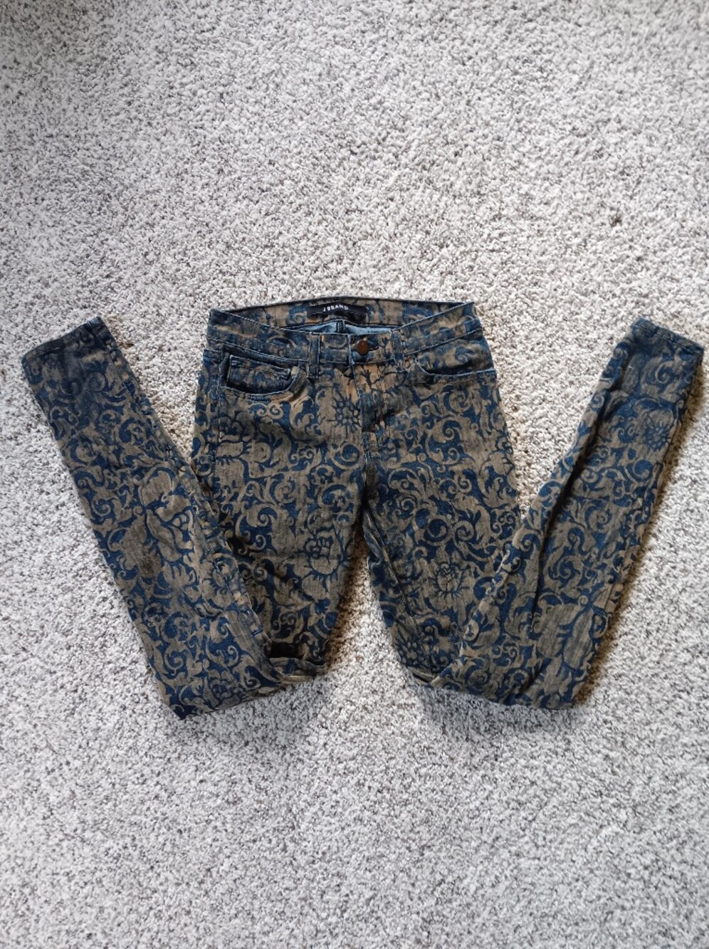 J Brand Anthropologie Denim And Gold Floral Skinny Leg Gold Brocade Paisley 25